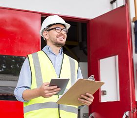 Ingeniero observando sus notas